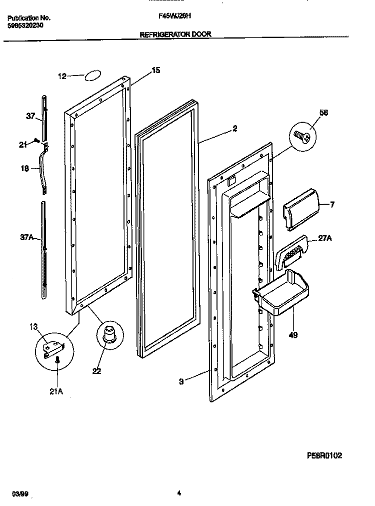 REFRIGERATOR Diagram and Parts List for F45WJ26HW0  Frigidaire Refrigerator