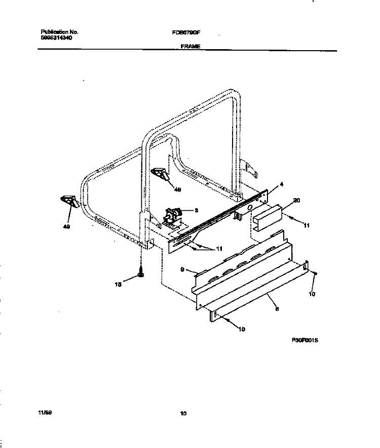 FRAME Diagram and Parts List for FDB679GFW5  Frigidaire Dishwasher
