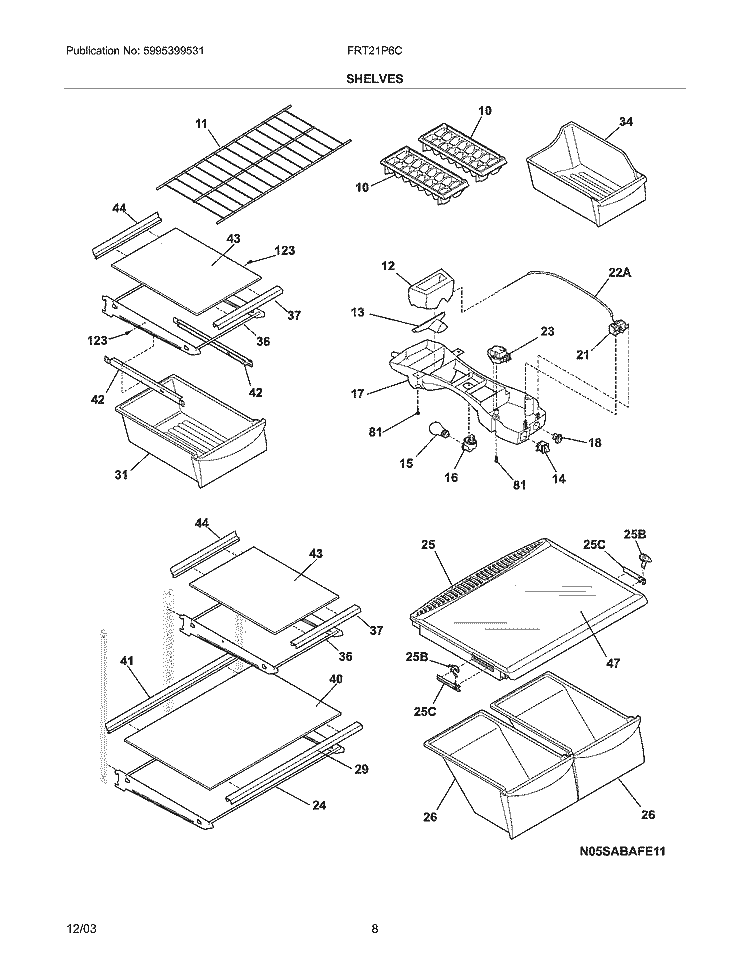 SHELVES Diagram and Parts List for FRT21P6CQ2  Frigidaire Refrigerator