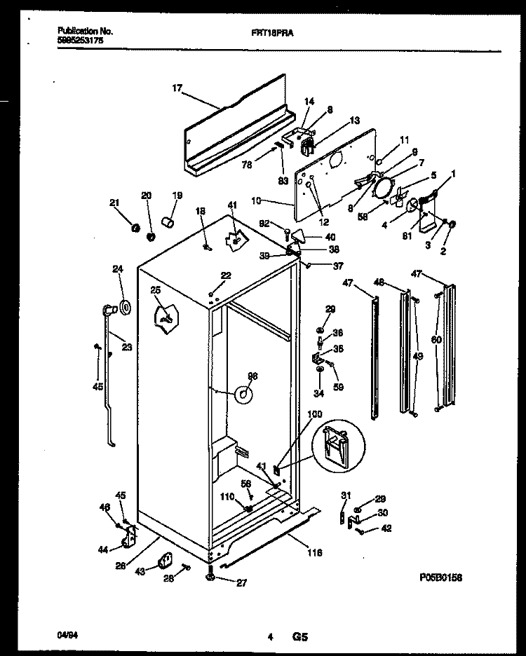 CABINET PARTS Diagram and Parts List for FRT18PRAW1  Frigidaire Refrigerator