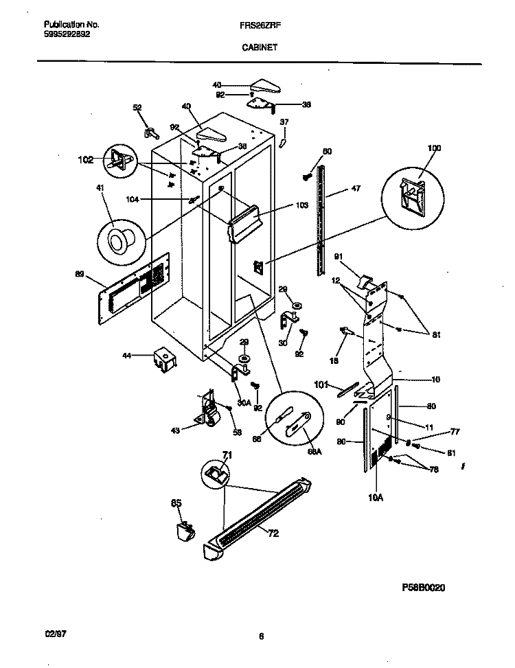 CABINET Diagram and Parts List for FRS26ZRFW1  Frigidaire Refrigerator