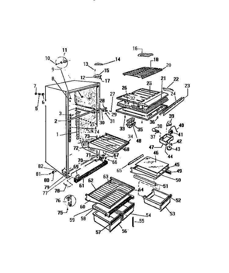 CABINET, SHELVES, DIVIDER Diagram and Parts List for RT179HCF3  Frigidaire Refrigerator