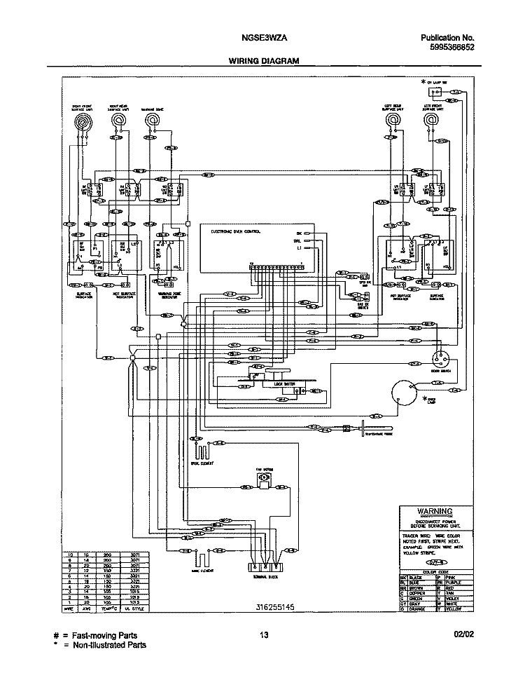 WIRING DIAGRAM Diagram and Parts List for NGSE3WZAQE  Frigidaire Range