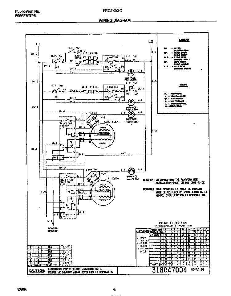 WIRING DIAGRAM Diagram and Parts List for FEC3X9XCBB  Frigidaire Cooktop