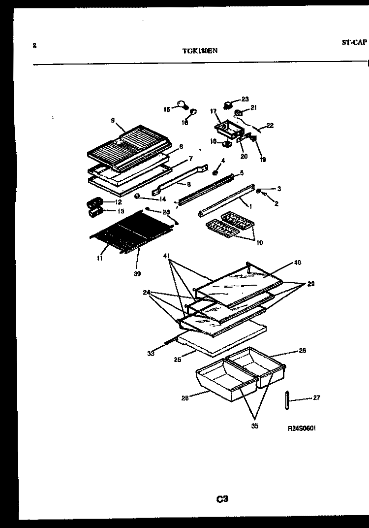 SHELVES AND SUPPORT Diagram and Parts List for TGK180EN4D  Kelvinator Refrigerator