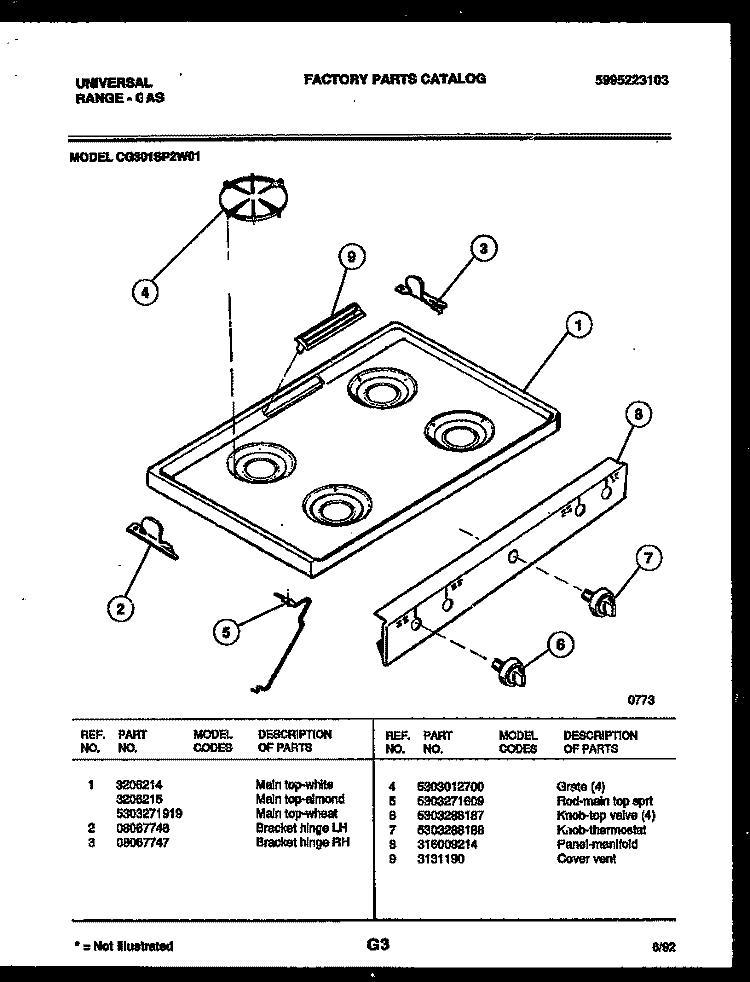 COOKTOP PARTS Diagram and Parts List for CG301SP2Y1  Frigidaire Range