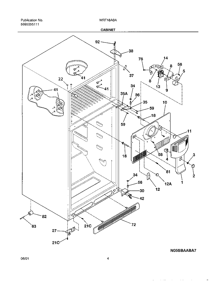 CABINET Diagram and Parts List for WRT18A0AW2  Westinghouse Refrigerator