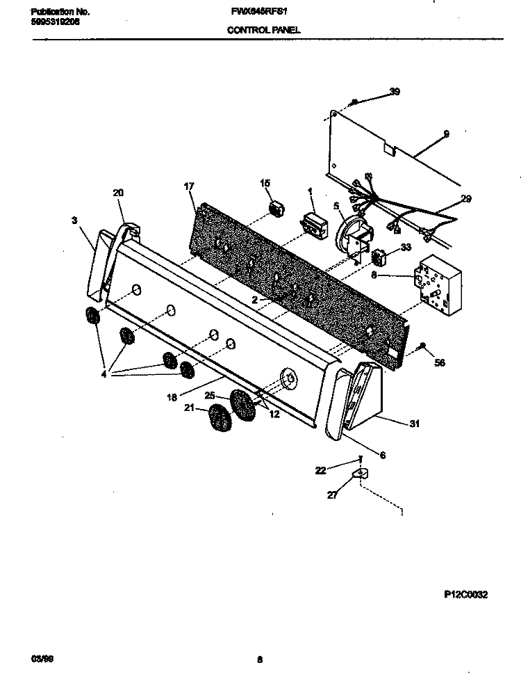 CONTROL PANEL Diagram and Parts List for FWX645RFS1  Frigidaire Washer