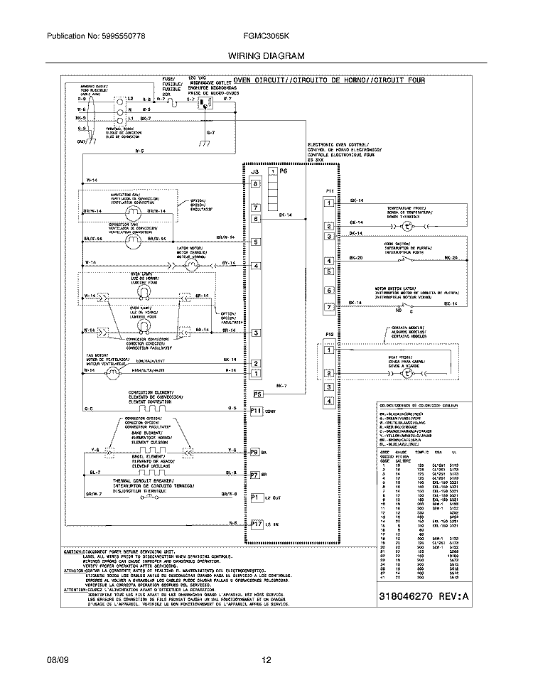 WIRING DIAGRAM Diagram and Parts List for FGMC3065KWA  Frigidaire Microwave Oven Combo