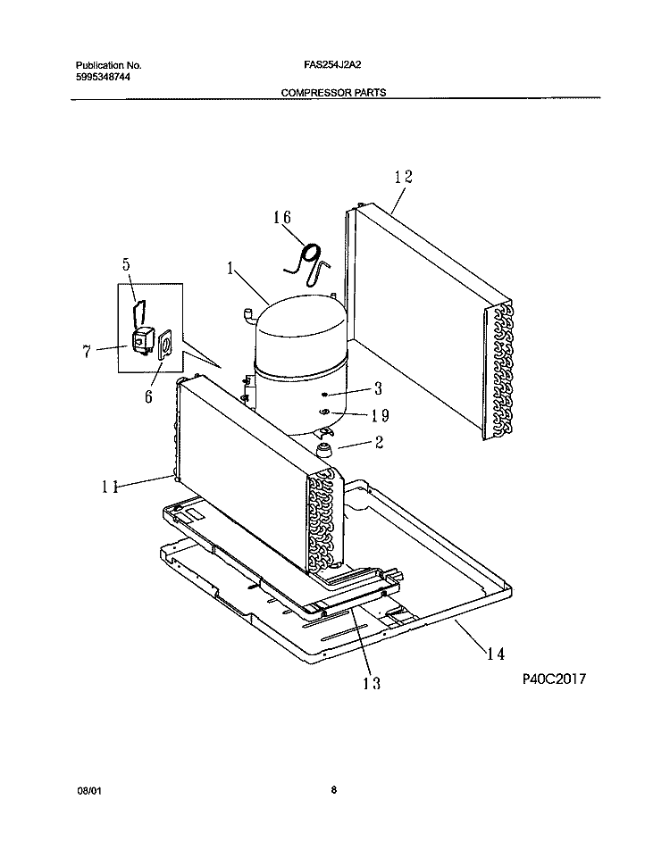 SYSTEM Diagram and Parts List for FAS254J2A2  Frigidaire Air Conditioner