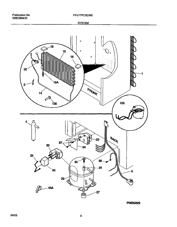 SYSTEM Diagram and Parts List for FFU17FC5CW0  Frigidaire Freezer