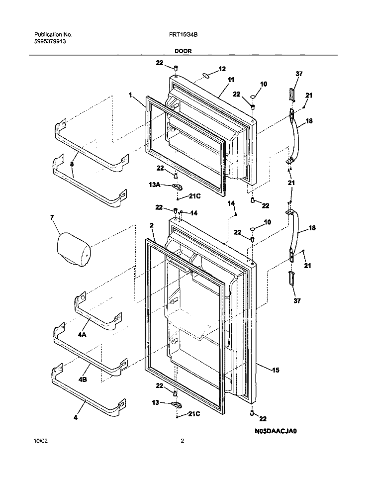DOORS Diagram and Parts List for FRT15G4BW1  Frigidaire Refrigerator