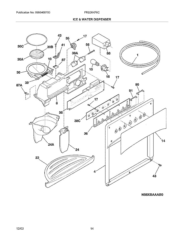 ICE & WATER DISPENSER Diagram and Parts List for FRS26KF6CB3  Frigidaire Refrigerator