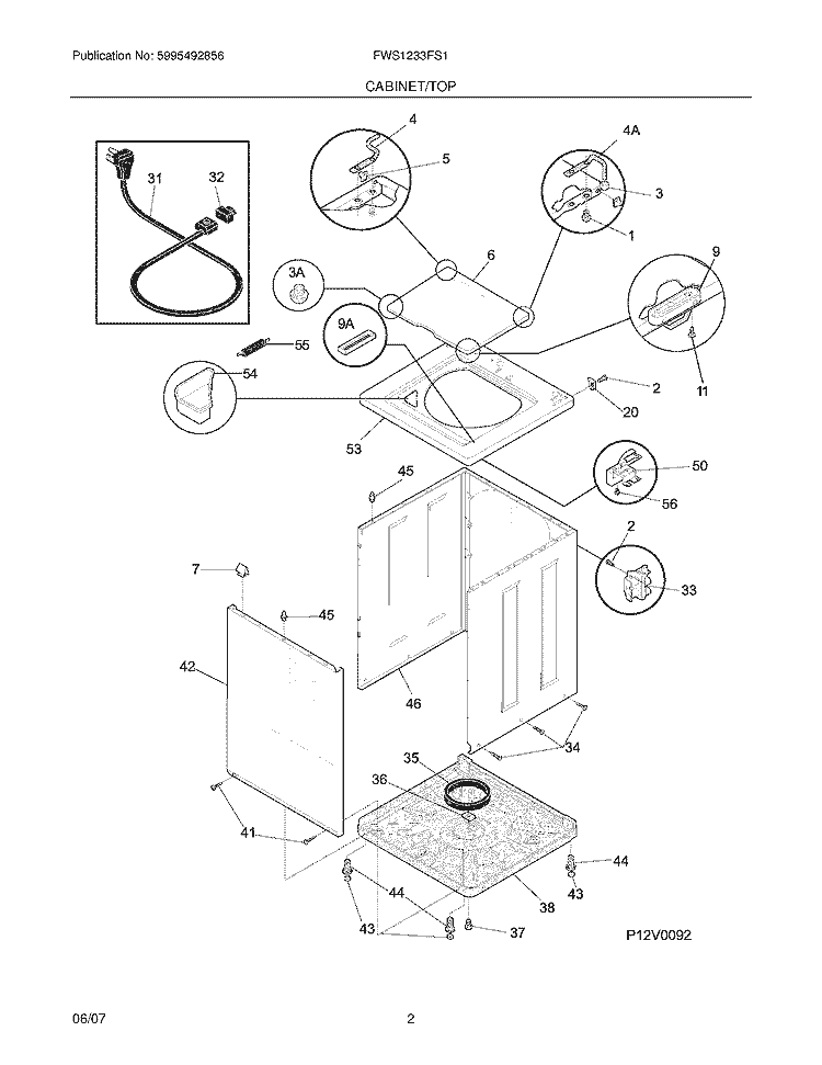 CABINET / TOP Diagram and Parts List for FWS1233FS1  Frigidaire Washer