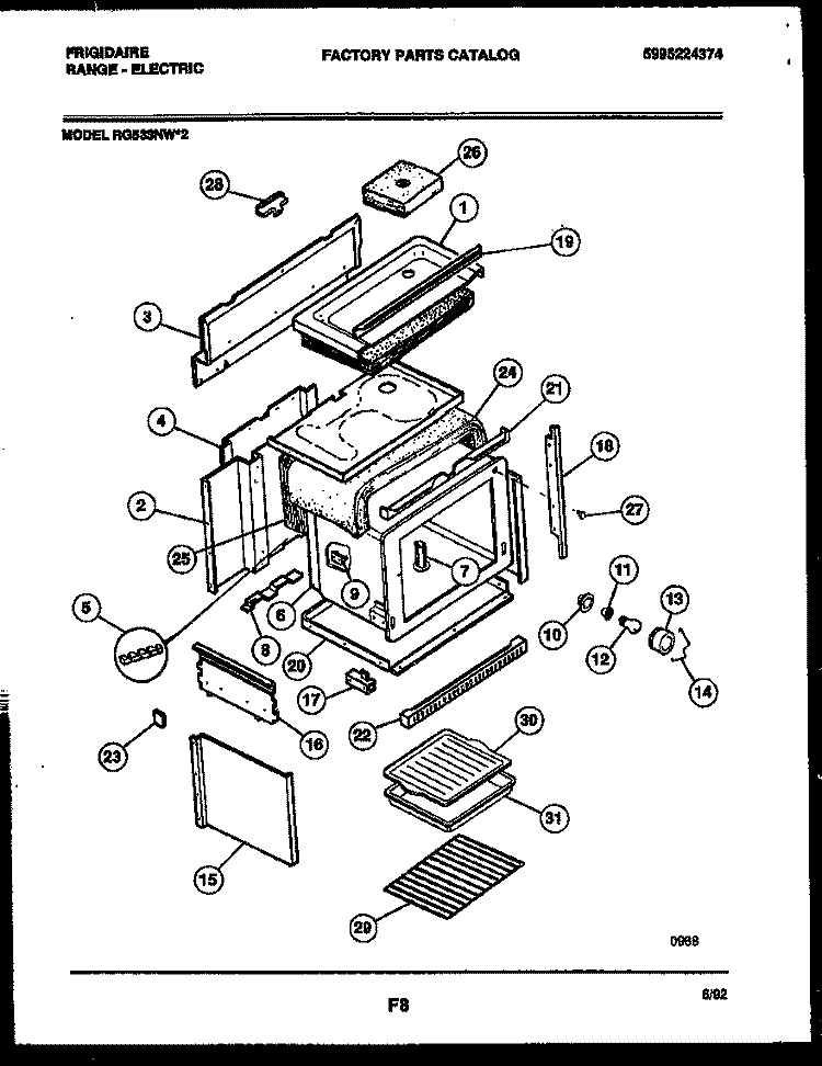 BODY PARTS Diagram and Parts List for RG533NL2  Frigidaire Range