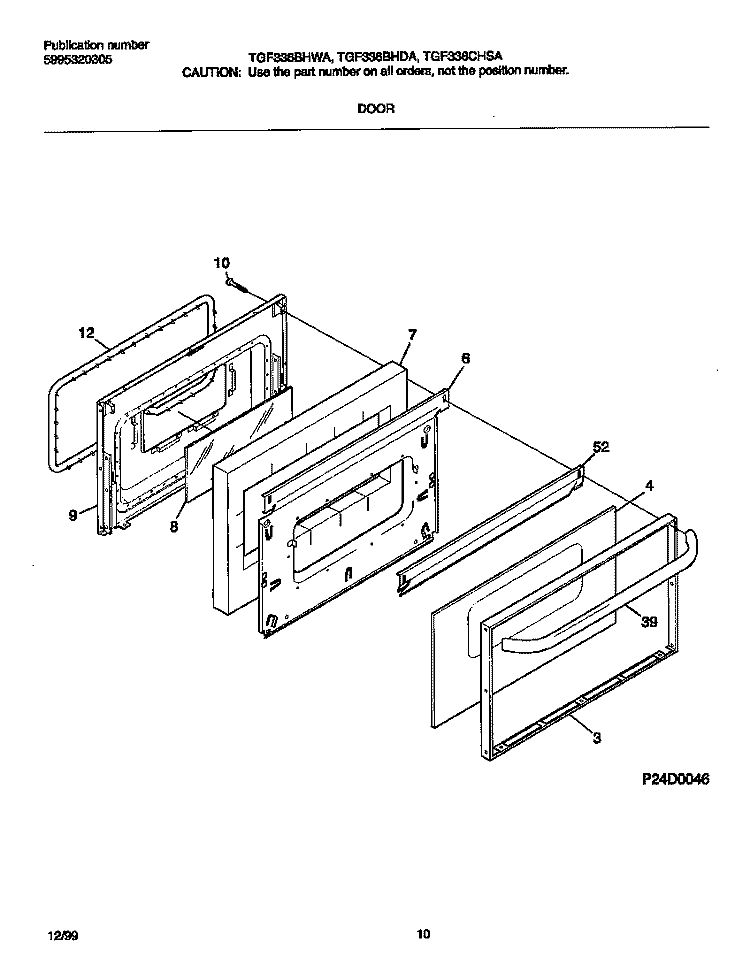 DOOR Diagram and Parts List for TGF336CHSA  Tappan Range