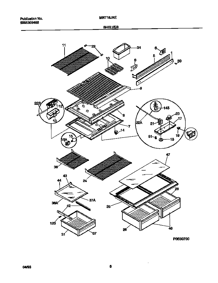 SHELVES Diagram and Parts List for MRT18JRED2  Frigidaire Refrigerator