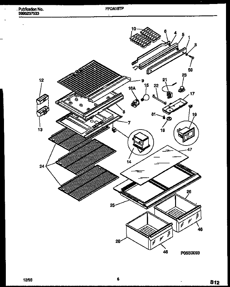 SHELVES AND SUPPORTS Diagram and Parts List for FPDA18TPW2  Frigidaire Refrigerator