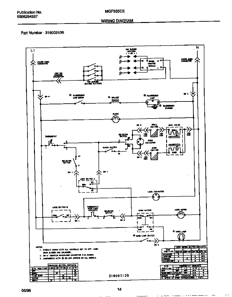 WIRING DIAGRAM Diagram and Parts List for MGF355CESA  Frigidaire Range