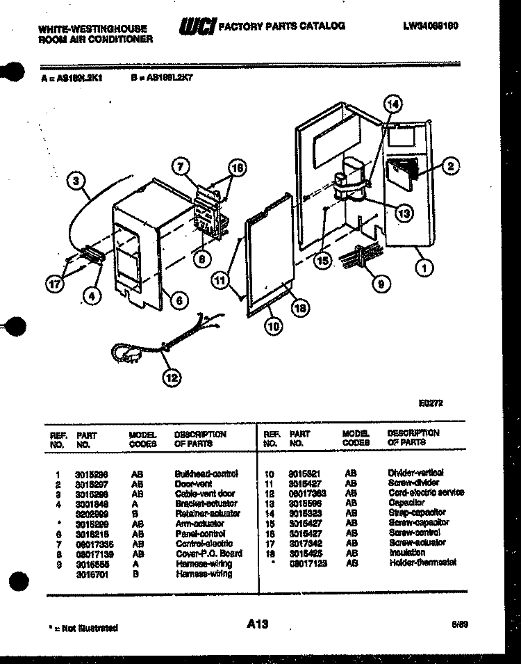 ELECTRICAL PARTS Diagram and Parts List for AS189L2K1  Frigidaire Air Conditioner