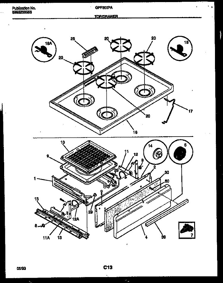 COOKTOP AND DRAWER PARTS Diagram and Parts List for GPF300PAWA  Gibson Cooktop