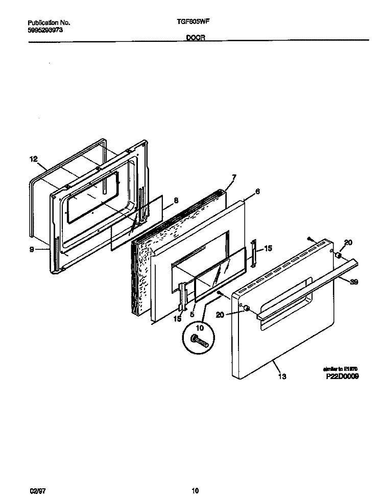 DOOR Diagram and Parts List for TGF605WFD1  Tappan Range