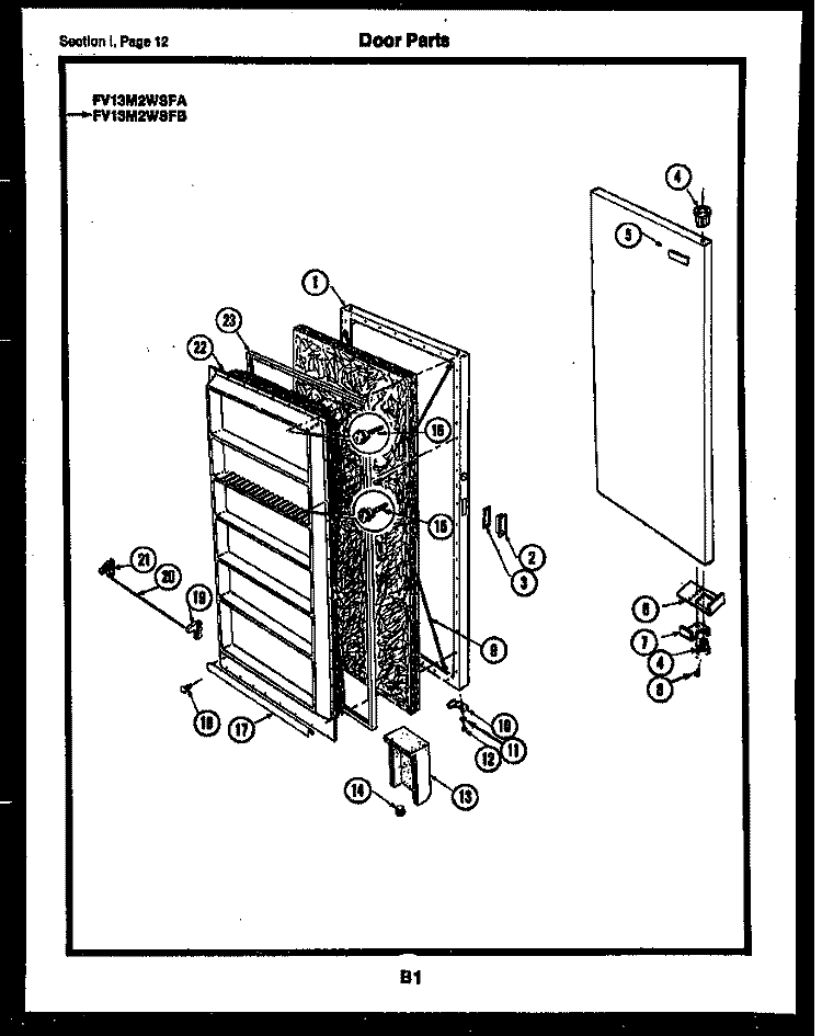 DOOR PARTS Diagram and Parts List for FV05M2WSFA  Frigidaire Freezer