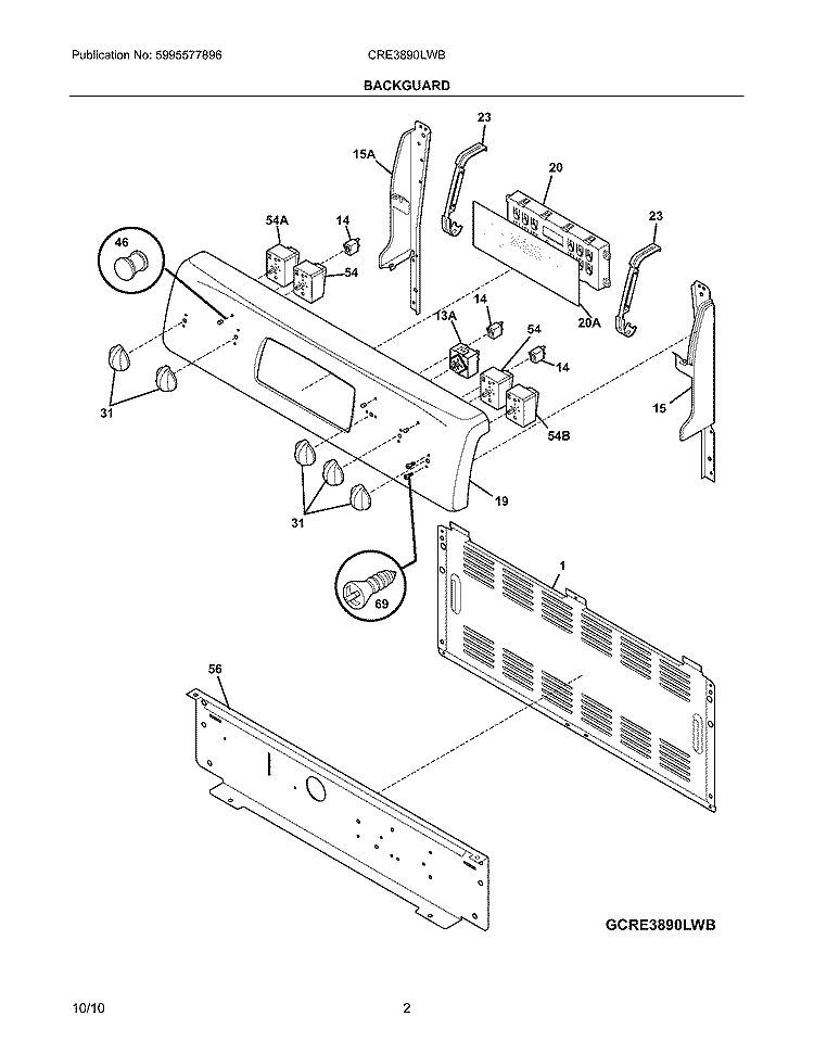 BACKGUARD Diagram and Parts List for CRE3890LWB  Crosley Range