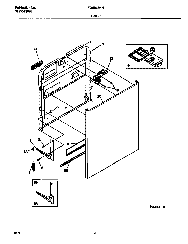 DOOR Diagram and Parts List for FDB935RHB0  Frigidaire Dishwasher