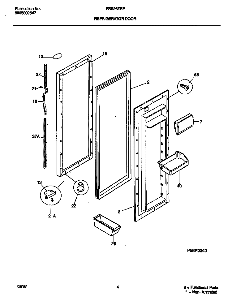 REFRIGERATOR DOOR Diagram and Parts List for FRS26ZRFW3  Frigidaire Refrigerator