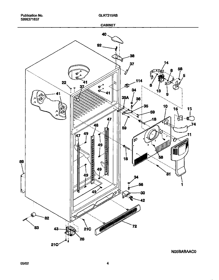CABINET Diagram and Parts List for GLRT215RBQ2  Frigidaire Refrigerator
