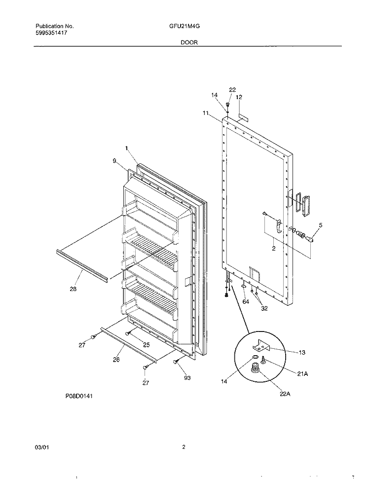 DOOR Diagram and Parts List for GFU21M4GW2  Gibson Freezer