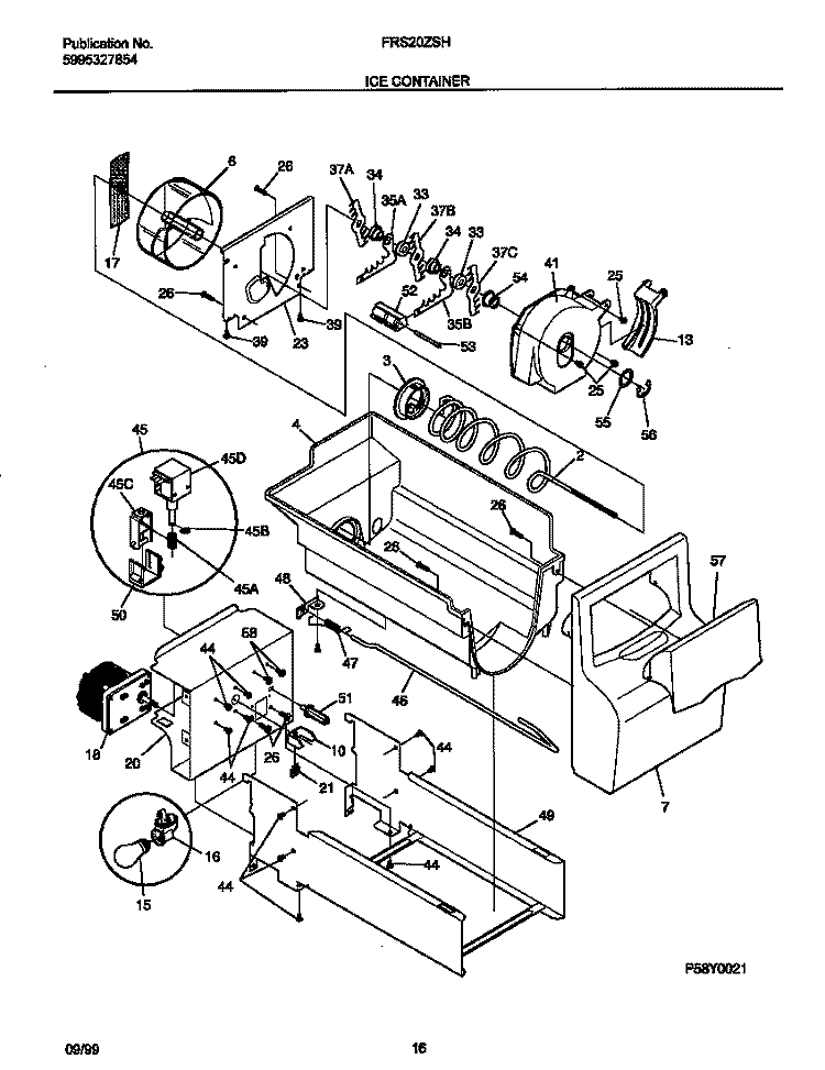 ICE CONTAINER Diagram and Parts List for FRS20ZSHB3  Frigidaire Refrigerator