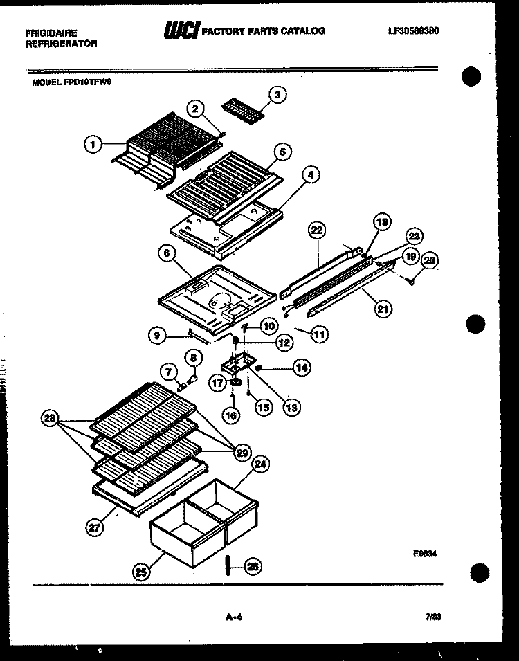 SHELVES AND SUPPORTS Diagram and Parts List for FPD19TFW0  Frigidaire Refrigerator