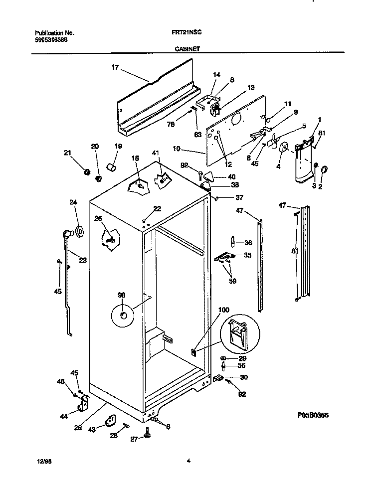 CABINET Diagram and Parts List for FRT21NSGD2  Frigidaire Refrigerator