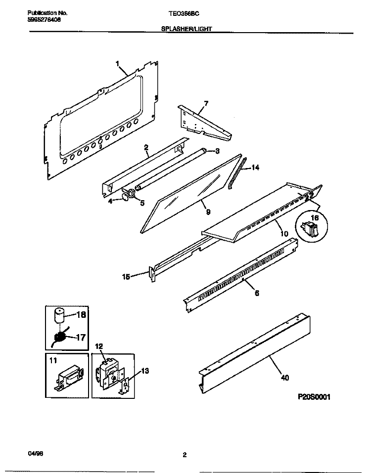 SPLASHER / LIGHT Diagram and Parts List for TEO356BCWA  Tappan Range