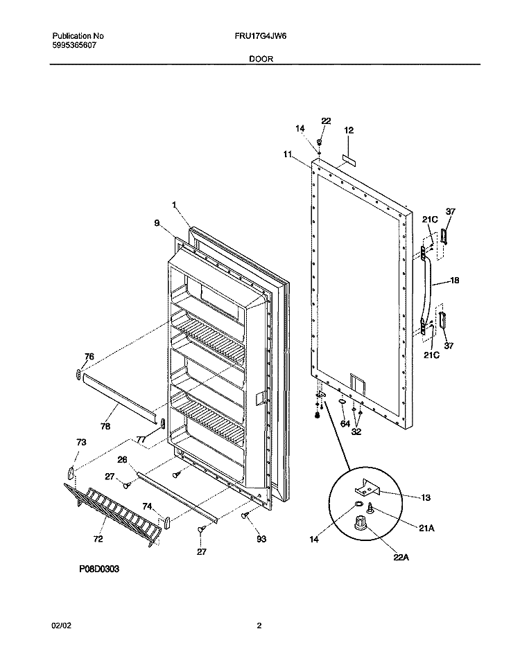 DOOR Diagram and Parts List for FRU17G4JW6  Frigidaire Refrigerator