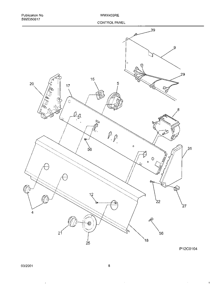 CONTROL PANEL Diagram and Parts List for WWX433REW1  Westinghouse Washer