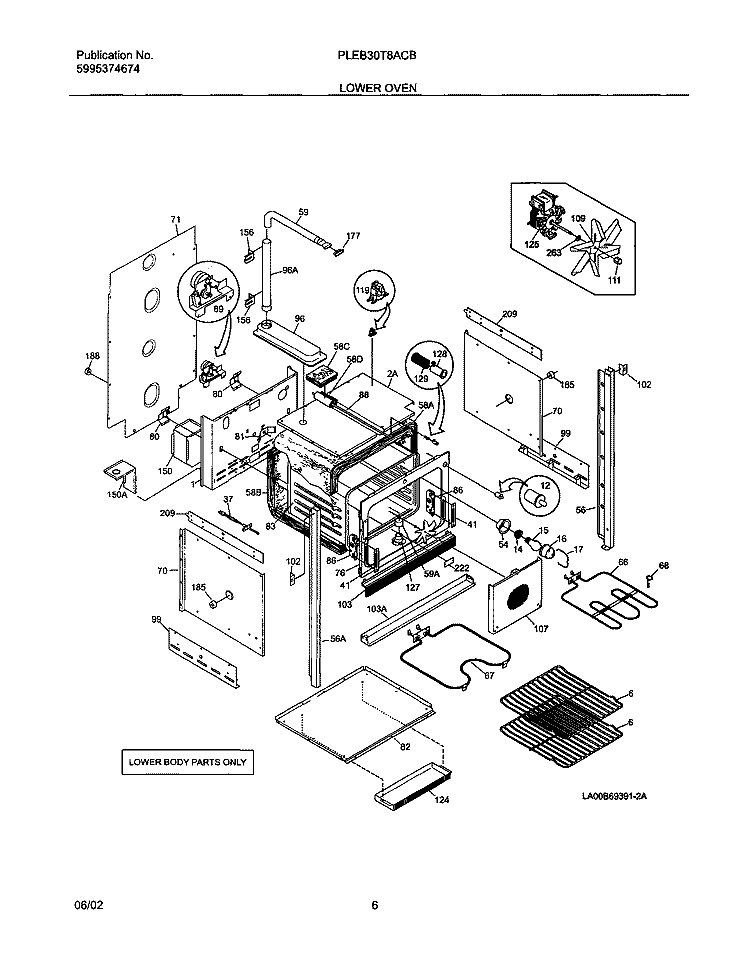 LOWER OVEN Diagram and Parts List for PLEB30T8ACB  Frigidaire Wall Oven