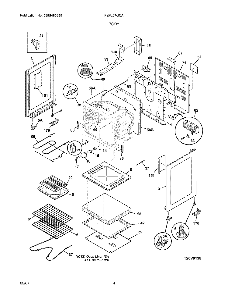 BODY Diagram and Parts List for FEFL67GCA  Frigidaire Range