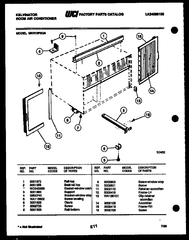 CABINET AND INSTALLATION PARTS Diagram and Parts List for MH312F2QA  Kelvinator Air Conditioner