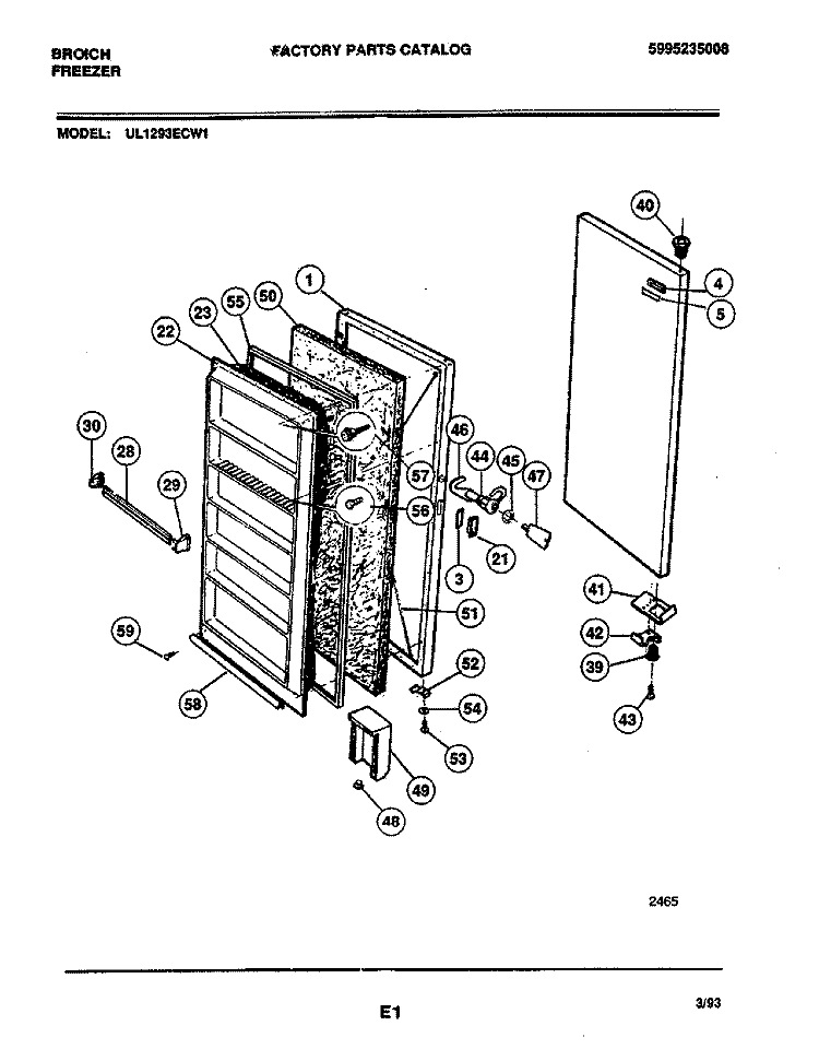 DOOR Diagram and Parts List for UL1293ECW1  Electrolux Freezer