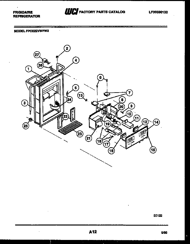 ICE DOOR, DISPENSER AND WATER TANK Diagram and Parts List for FPCE22VWFL2  Frigidaire Refrigerator