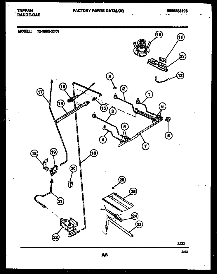 BURNER, MANIFOLD AND GAS CONTROL Diagram and Parts List for 72-3662-23-01  Tappan Range