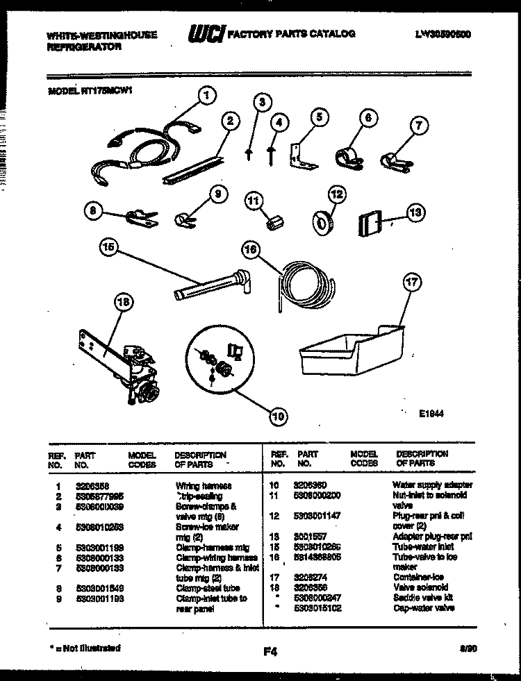 ICE MAKER INSTALLATION PARTS Diagram and Parts List for RT175MCD1  Frigidaire Refrigerator