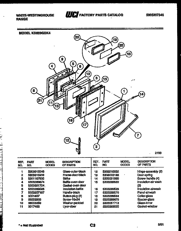 DOOR PARTS Diagram and Parts List for KD860GDK4  Frigidaire Range