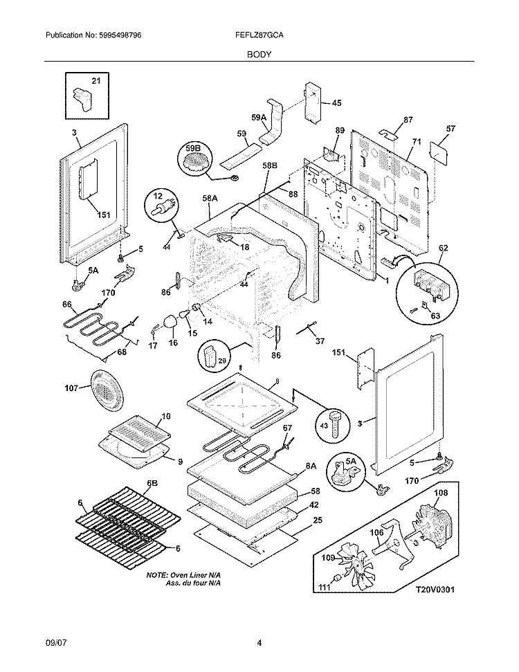 BODY Diagram and Parts List for FEFLZ87GCA  Frigidaire Range