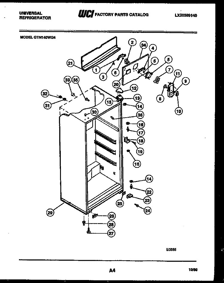 CABINET PARTS Diagram and Parts List for GTN140WG4-00  Tappan Refrigerator