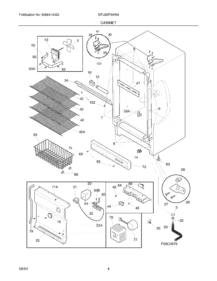 CABINET Diagram and Parts List for GFU20F5AW4  Gibson Freezer