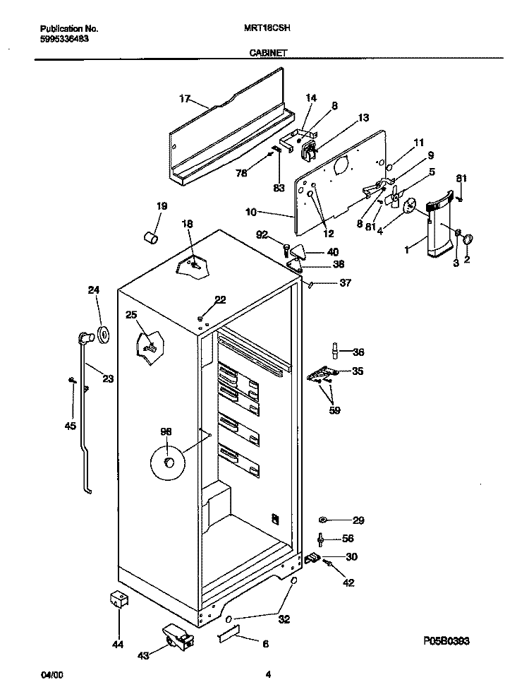 CABINET Diagram and Parts List for MRT18CSHD0  Frigidaire Refrigerator